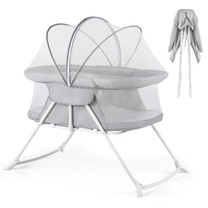 2 in 1 Baby Bassinet with Rocking Motion Foldable Bedside Sleeper with Breathable Mesh