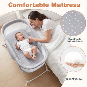 2 in 1 Baby Bassinet with Rocking Motion Foldable Bedside Sleeper with Breathable Mesh