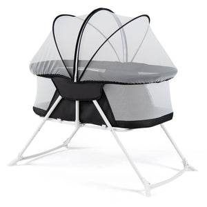 2 in 1 Baby Bassinet with Rocking Motion Foldable Bedside Sleeper with Breathable Mesh