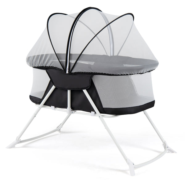 2 in 1 Baby Bassinet with Rocking Motion Foldable Bedside Sleeper with Breathable Mesh