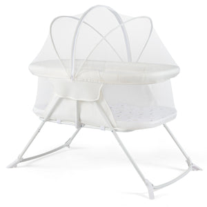 2 in 1 Baby Bassinet with Rocking Motion Foldable Bedside Sleeper with Breathable Mesh