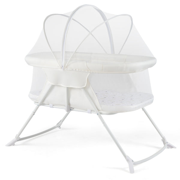 2 in 1 Baby Bassinet with Rocking Motion Foldable Bedside Sleeper with Breathable Mesh