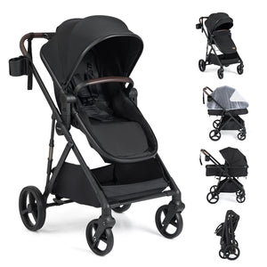 2 in 1 Baby Stroller with Bassinet, high landscape, reversible seat, and canopy, viewed from angle 11.