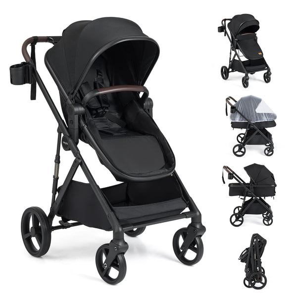 2 in 1 Baby Stroller with Bassinet, high landscape, reversible seat, and canopy, viewed from angle 11.
