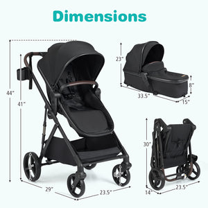 2 in 1 Baby Stroller with Bassinet, high landscape, reversible seat, and canopy, viewed from angle 12.