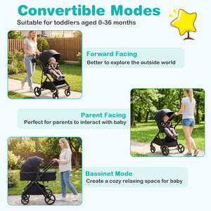 2 in 1 baby stroller with bassinet mode, high landscape, reversible seat, and canopy, viewed from angle 14.