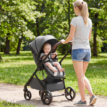 2 in 1 Baby Stroller with Bassinet Mode, High Landscape, Reversible Seat, and Canopy for infants and toddlers.