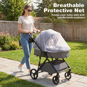 2 in 1 Baby Stroller with Bassinet, high landscape, reversible seat, and canopy, shown from angle 5.