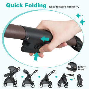 2 in 1 baby stroller with bassinet mode, high landscape, reversible seat, and canopy, viewed from angle 8.