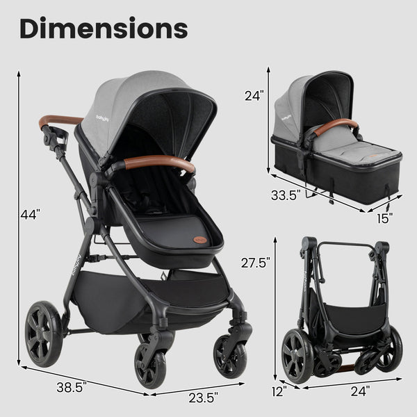 2-in-1 Convertible Baby Stroller with Car Seat Adapters