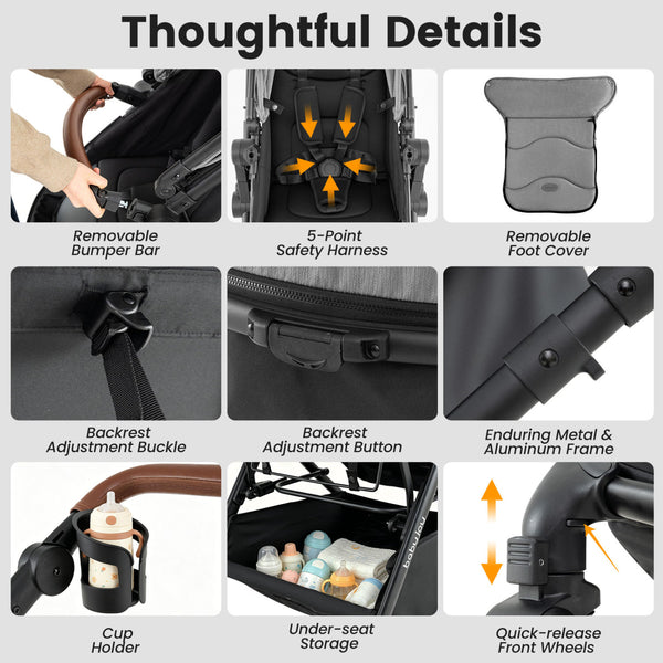 2-in-1 Convertible Baby Stroller with Car Seat Adapters