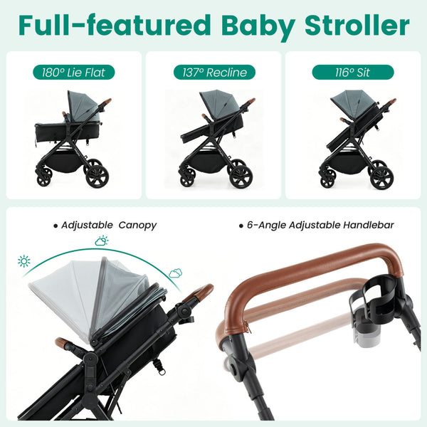 2-in-1 Convertible Baby Stroller with Car Seat Adapters