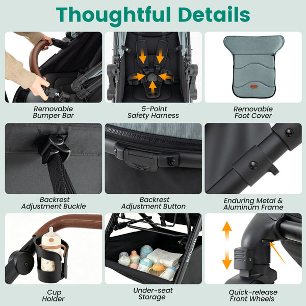 2-in-1 Convertible Baby Stroller with Car Seat Adapters