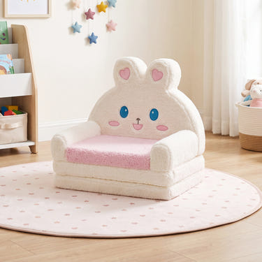 2-in-1 Convertible Kids Sofa to Lounger with Bunny Pattern-Pink