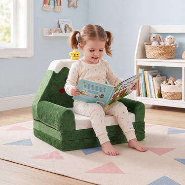 2-in-1 Convertible Kids Sofa to Lounger with Christmas Patterns-Green