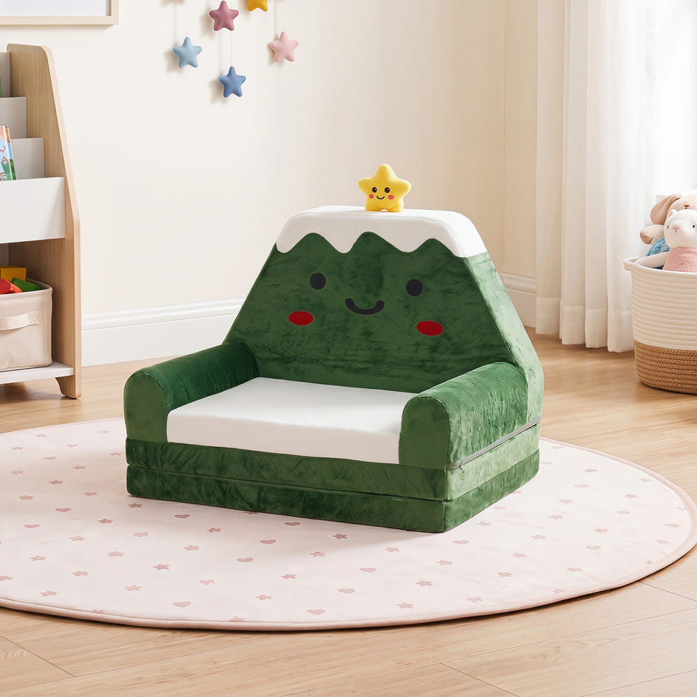 2-in-1 Convertible Kids Sofa to Lounger with Christmas Patterns-Green