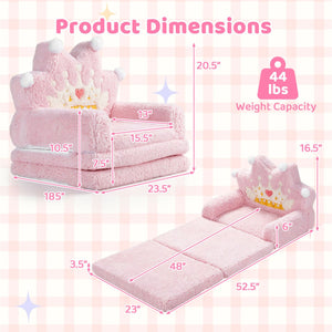 2-in-1 Foldable Kids Sofa Bed with Washable Removable Slipcover for Toddlers-Pink