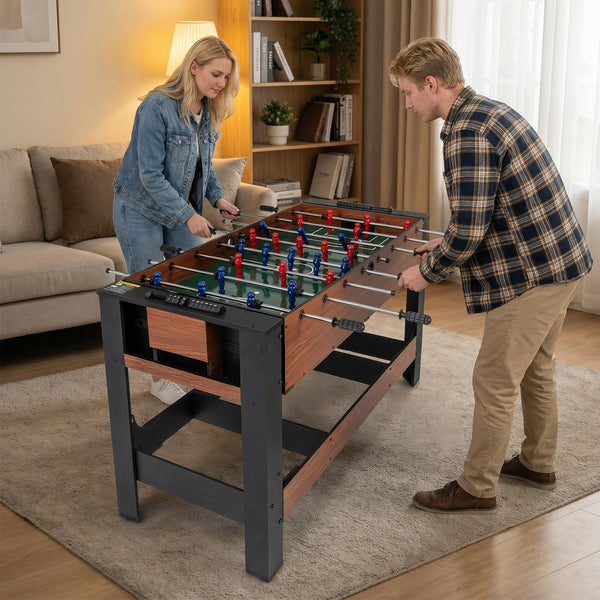 2-in-1 Full Size Foosball and Pool Combo Table with Legs-Black & Brown