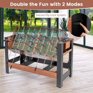 2-in-1 Full Size Foosball and Pool Combo Table with Legs-Black & Brown