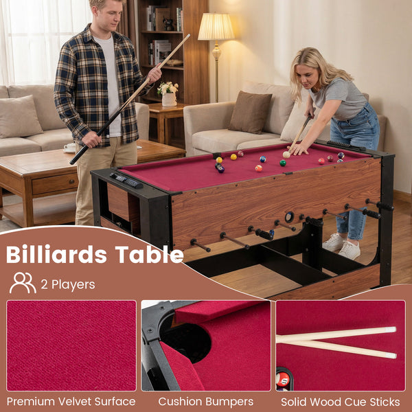 2-in-1 Full Size Foosball and Pool Combo Table with Legs-Black & Brown