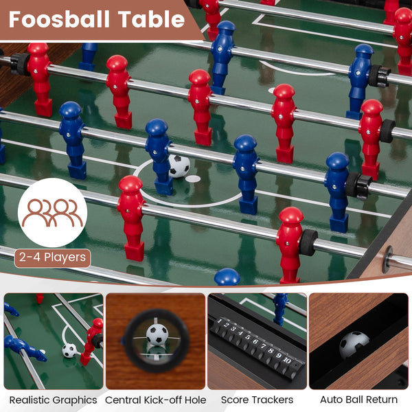 2-in-1 Full Size Foosball and Pool Combo Table with Legs-Black & Brown