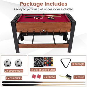 2-in-1 Full Size Foosball and Pool Combo Table with Legs-Black & Brown
