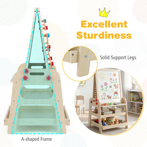 2-in-1 Kids Art Easel with Magnetic Whiteboard and Marble Run Game-Natural