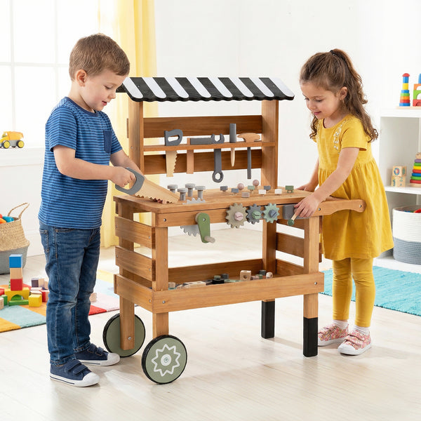 2-in-1 Kids Rolling Cart with Play Tools Set for Construction Play