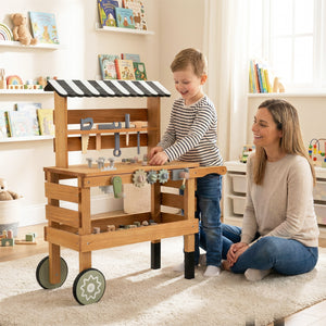 2-in-1 Kids Rolling Cart with Play Tools Set for Construction Play