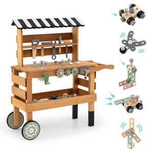 2-in-1 Kids Rolling Cart with Play Tools Set for Construction Play