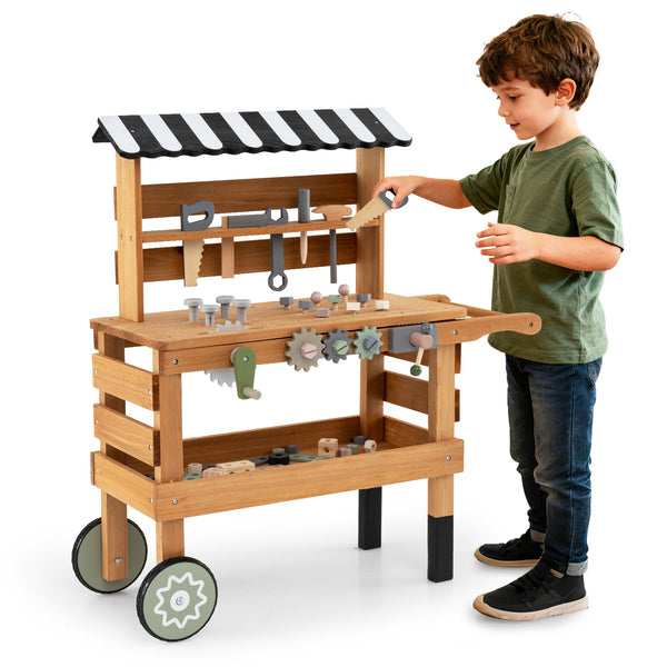 2-in-1 Kids Rolling Cart with Play Tools Set for Construction Play