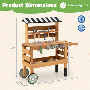 2-in-1 Kids Rolling Cart with Play Tools Set for Construction Play