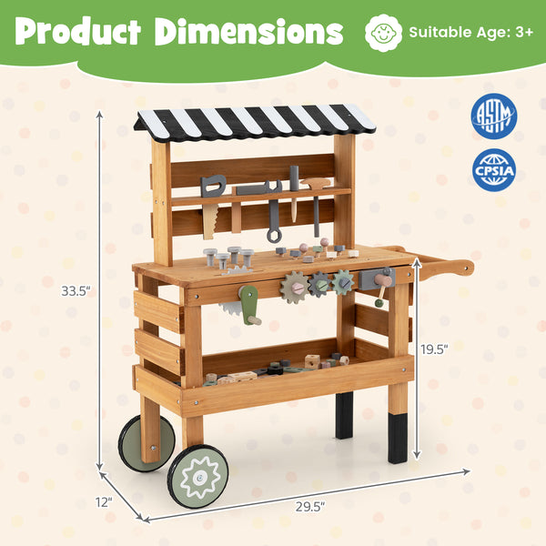 2-in-1 Kids Rolling Cart with Play Tools Set for Construction Play