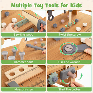 2-in-1 Kids Rolling Cart with Play Tools Set for Construction Play