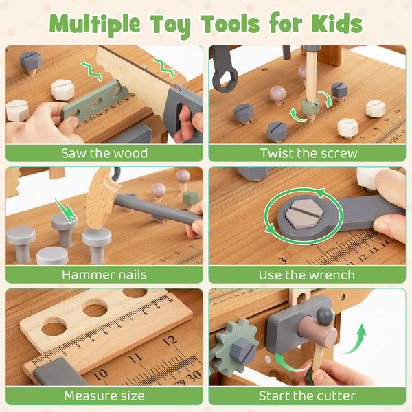 2-in-1 Kids Rolling Cart with Play Tools Set for Construction Play