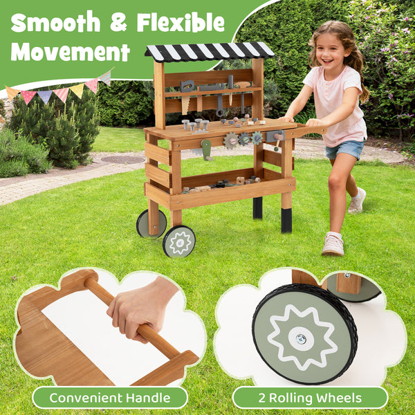 2-in-1 Kids Rolling Cart with Play Tools Set for Construction Play