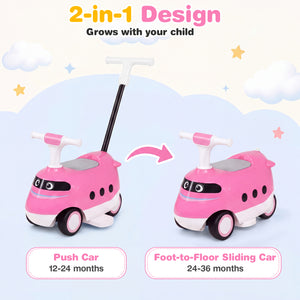 2-in-1 Ride On Push Car for Toddlers 1-3 Years Old with Horn