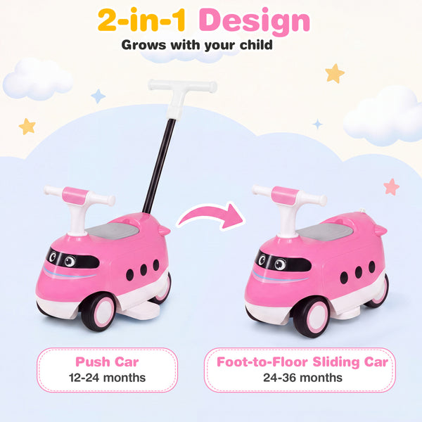 2-in-1 Ride On Push Car for Toddlers 1-3 Years Old with Horn