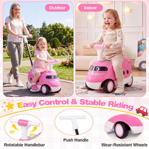 2-in-1 Ride On Push Car for Toddlers 1-3 Years Old with Horn