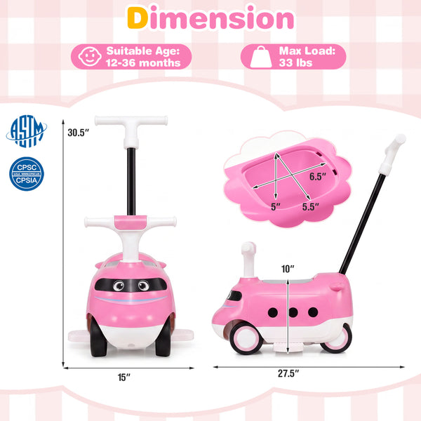 2-in-1 Ride On Push Car for Toddlers 1-3 Years Old with Horn