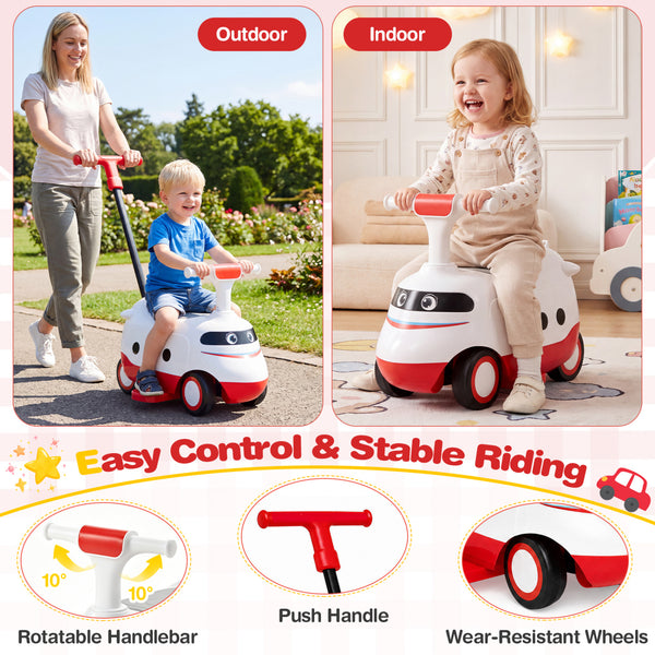 2-in-1 Ride On Push Car for Toddlers 1-3 Years Old with Horn
