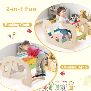 2-in-1 Rocking Horse Arch for Kids Montessori Climbing Toys with Arch Climber
