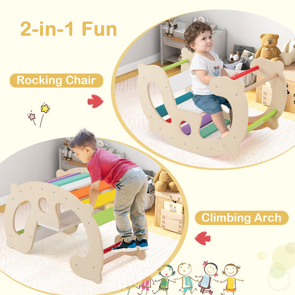 2-in-1 Rocking Horse Arch for Kids Montessori Climbing Toys with Arch Climber