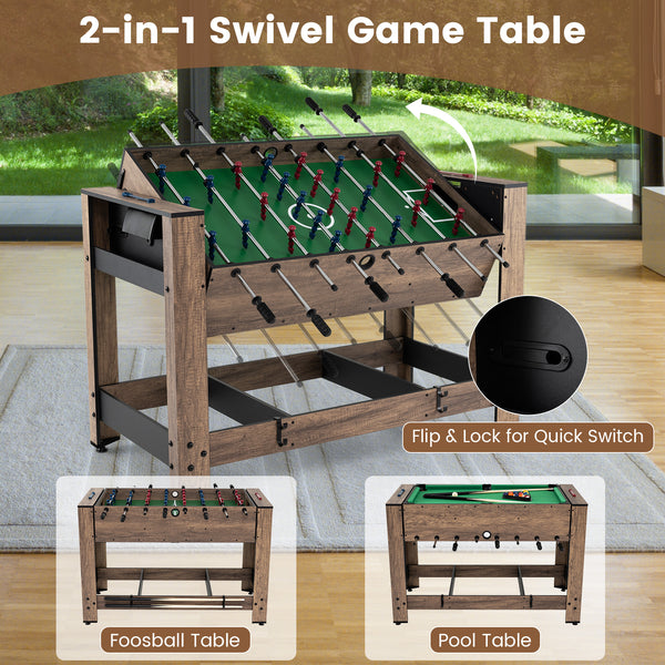 2-in-1 Swivel Foosball and Pool Combo Game Table - Sturdy Build
