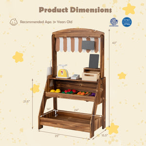 2-in-1 Wooden Mud Kitchen and Market Stand for Kids Outdoor with Planter Box and 2 Chalkboards