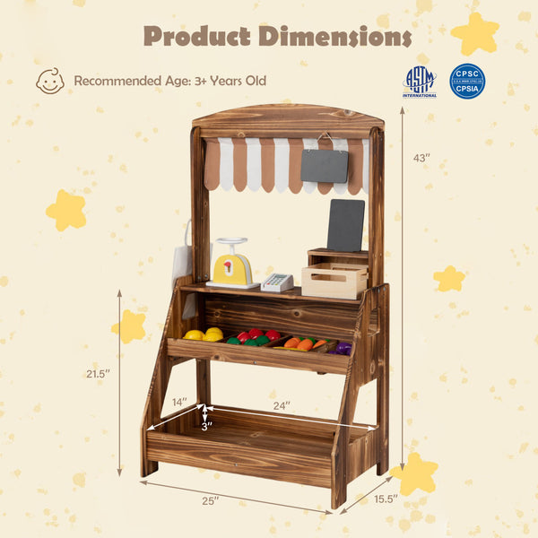 2-in-1 Wooden Mud Kitchen and Market Stand for Kids Outdoor with Planter Box and 2 Chalkboards