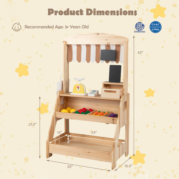 2-in-1 Wooden Mud Kitchen and Market Stand for Kids Outdoor with Planter Box and 2 Chalkboards