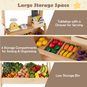 2-in-1 Wooden Mud Kitchen and Market Stand for Kids Outdoor with Planter Box and 2 Chalkboards