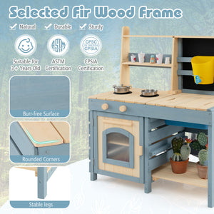 2-In-1 Outdoor Mud Kitchen with Faucet and Extra Chalkboard