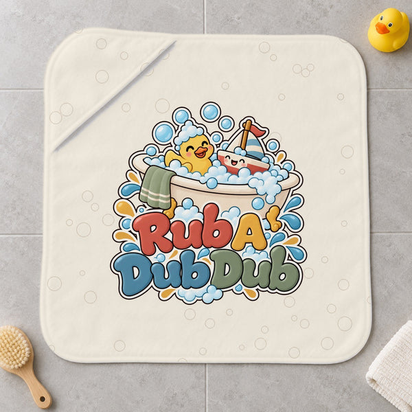 Rub A Dub Dub kids hooded bath towel laid flat